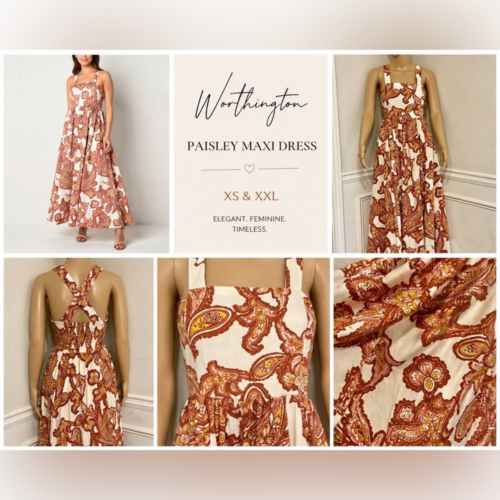 NEW Worthington Paisley Maxi Dress Boho Chic Sleeveless Flowy Summer Dress